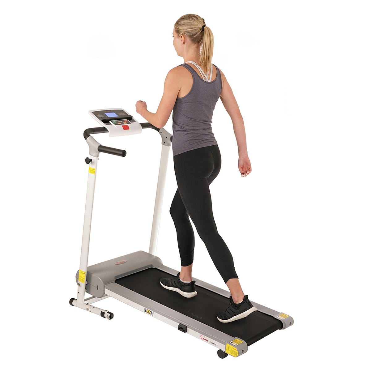 Sunny Health & Fitness Easy Assembly Folding Treadmill w/ LCD Display - Barbell Flex