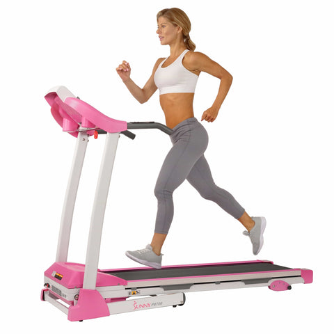 Sunny Health & Fitness Pink Treadmill w/ Manual Incline and LCD Display - Barbell Flex