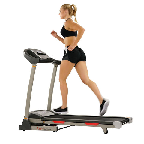 Sunny Health & Fitness Portable Treadmill w/ Auto Incline, LCD, Smart APP and Shock Absorber - Barbell Flex