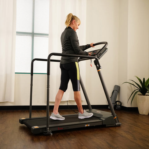 Sunny Health & Fitness Recovery Walking Treadmill w/ Low Pro Deck and Multi-Grip Handrails for Mobility/Balance Support - Barbell Flex