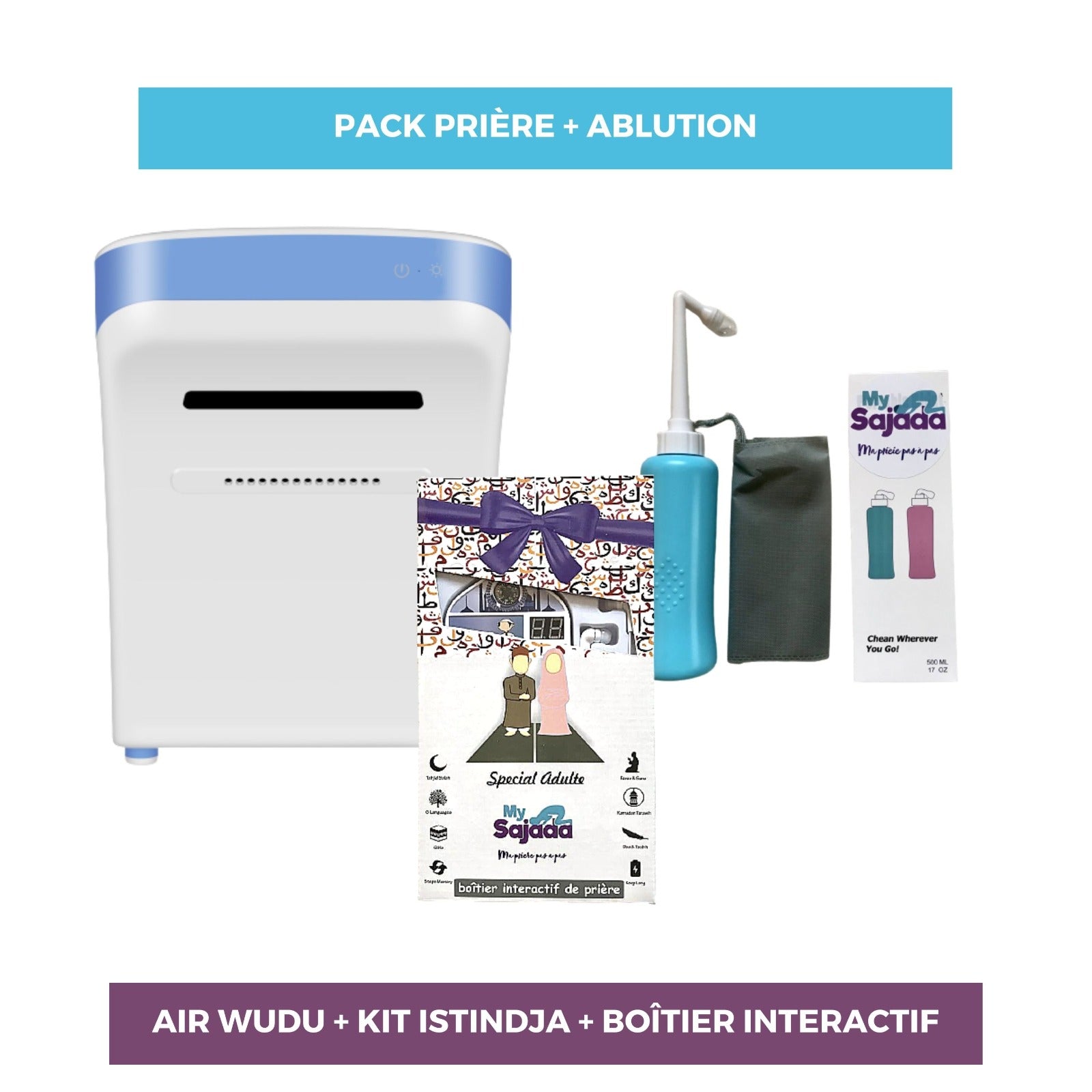 Pack : Air Wudu, bouteille Istinja, boitier interactif Adulte