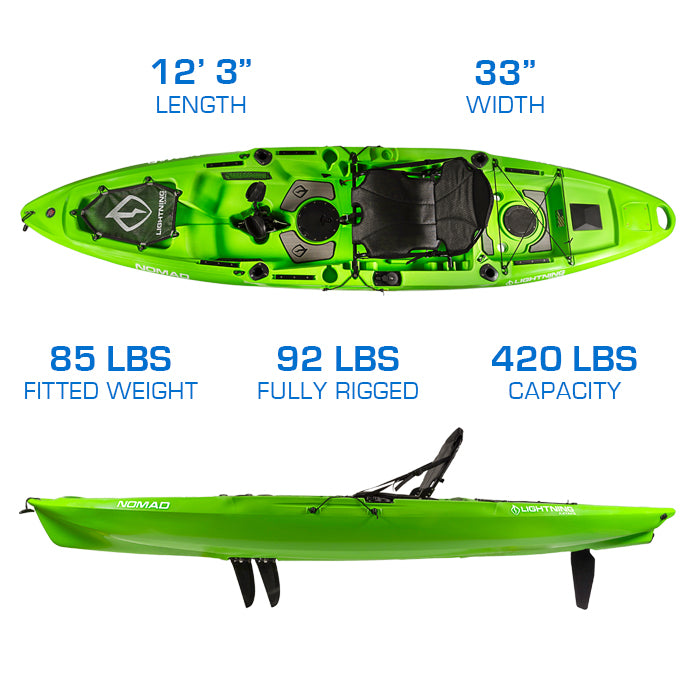 Nomad Pedal Drive Kayak HI-Vis Green - Lightning Kayaks