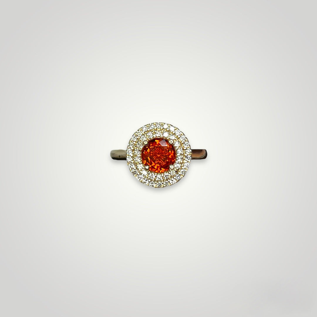 Double Halo Orange Sapphire Ring