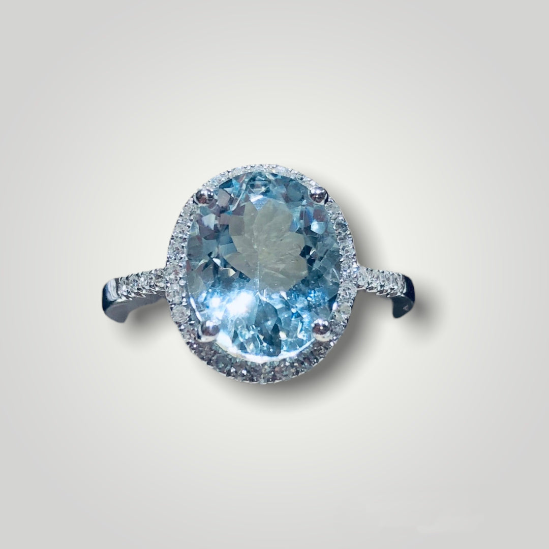 Aquamarine Oval Diamond Halo Ring