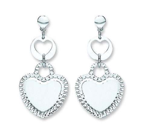 silver heart earrings dangle