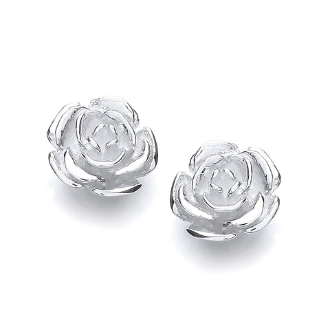 silver rose earrings