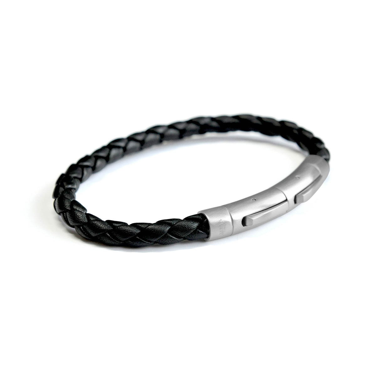 Exclusive ALPHA black leather stainless steel bracelet for men engraved ...