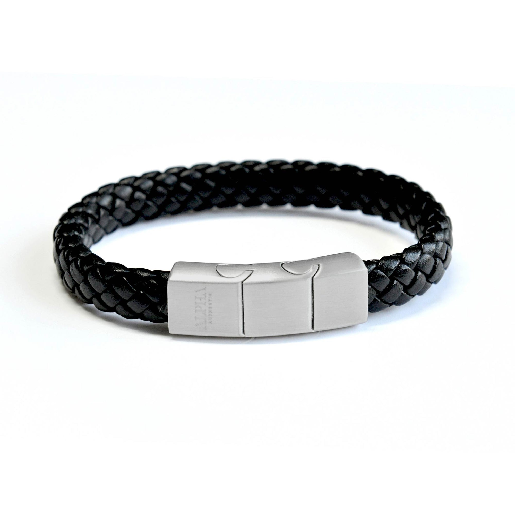 Exclusive ALPHA strong black leather stainless steel bracelet | ALPHA ...