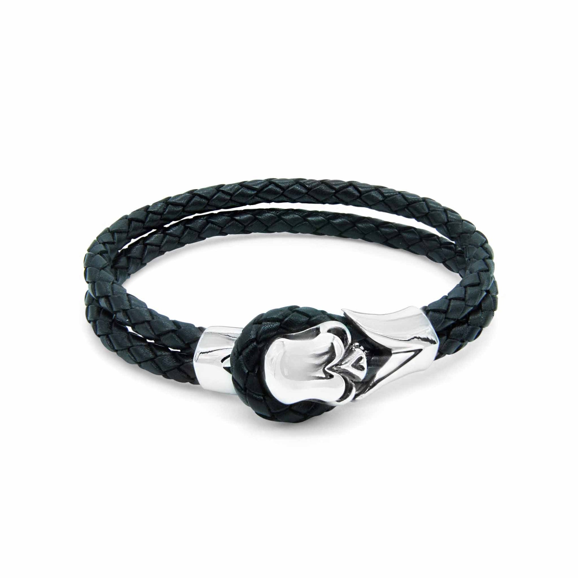 Rocker skull grey braided leather bracelet-DEMI+CO Jewellery