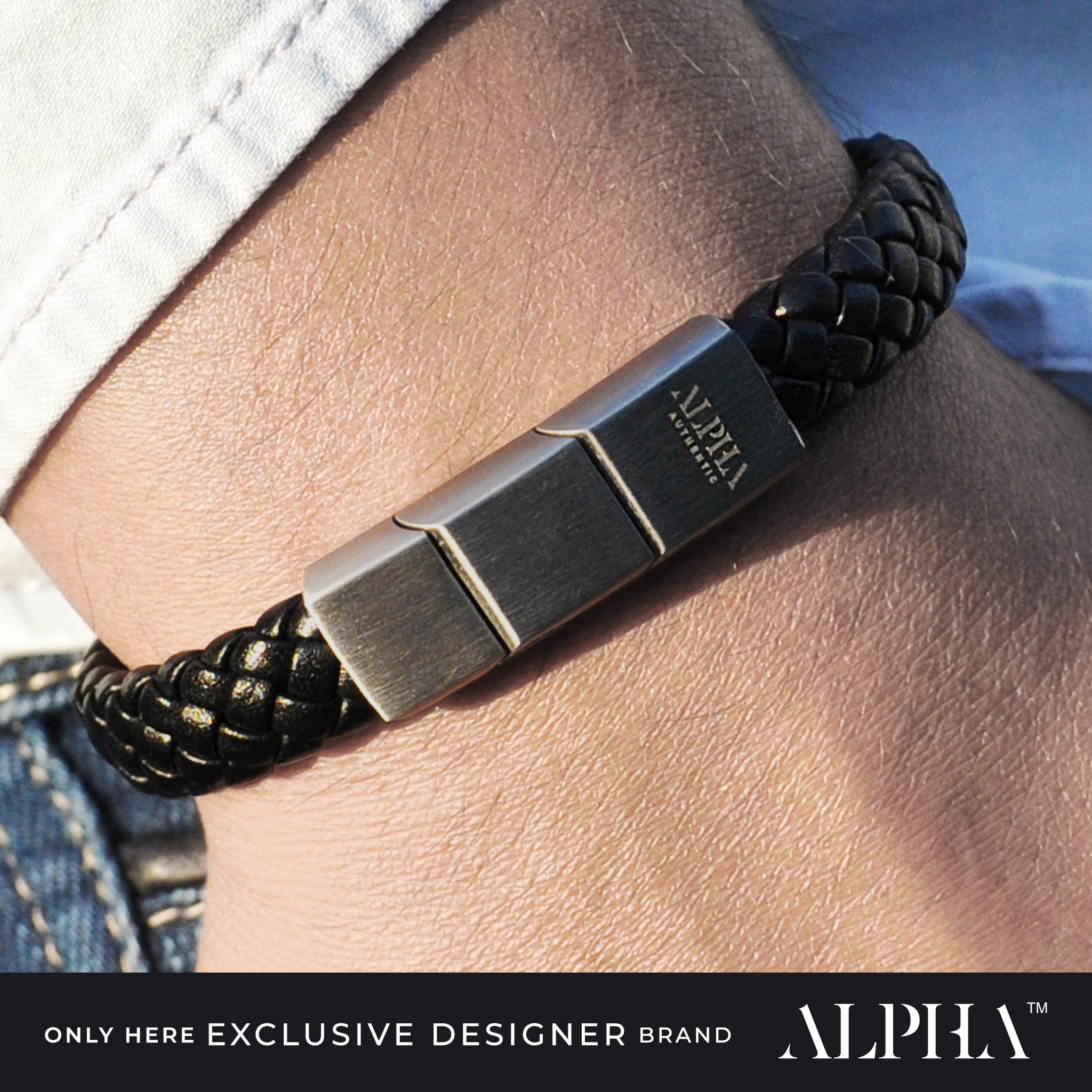 Panther black leather stainless steel bracelet | ALPHA™ mens