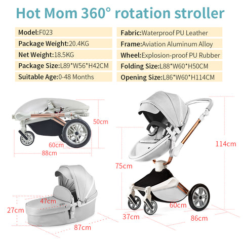 Hot Mom - Cruz F023 2 in 1 Baby Stroller - Grey