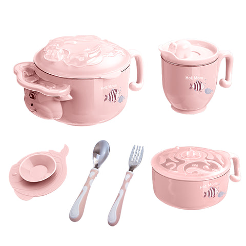 Hot Mom Children’s Tableware Set of 6 - Macaroon Pink