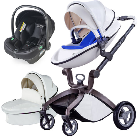 Hot Mom F022 Elegance 3in1 Baby Stroller White with Black Car Seat