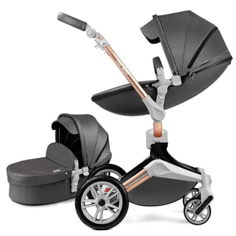 Hot Mom Pushchair 360 Rotation Function Baby Carriage Pu Leather Folding Portable Shockproof Travel System Pushchair Pram 2021 Dark Grey 2-1