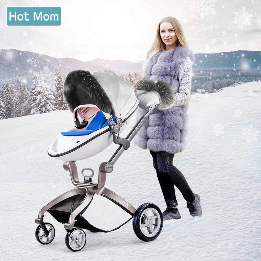 Hot Mom - Elegance F022 - Stroller Winter Kit - Foot Muff, Fur Gloves, and Canopy Set