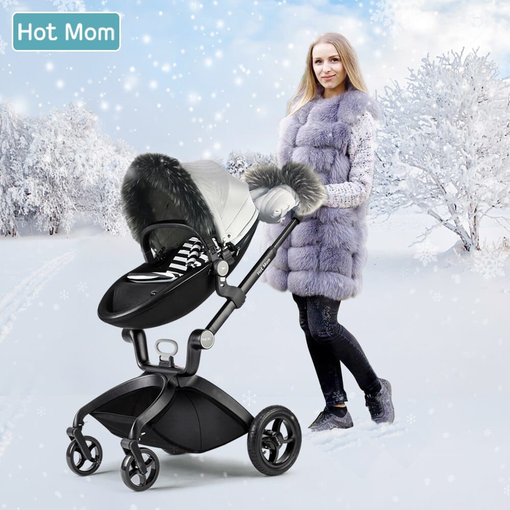 Hot Mom - Elegance F022 - Stroller Winter Kit - Foot Muff, Fur Gloves, and Canopy Set