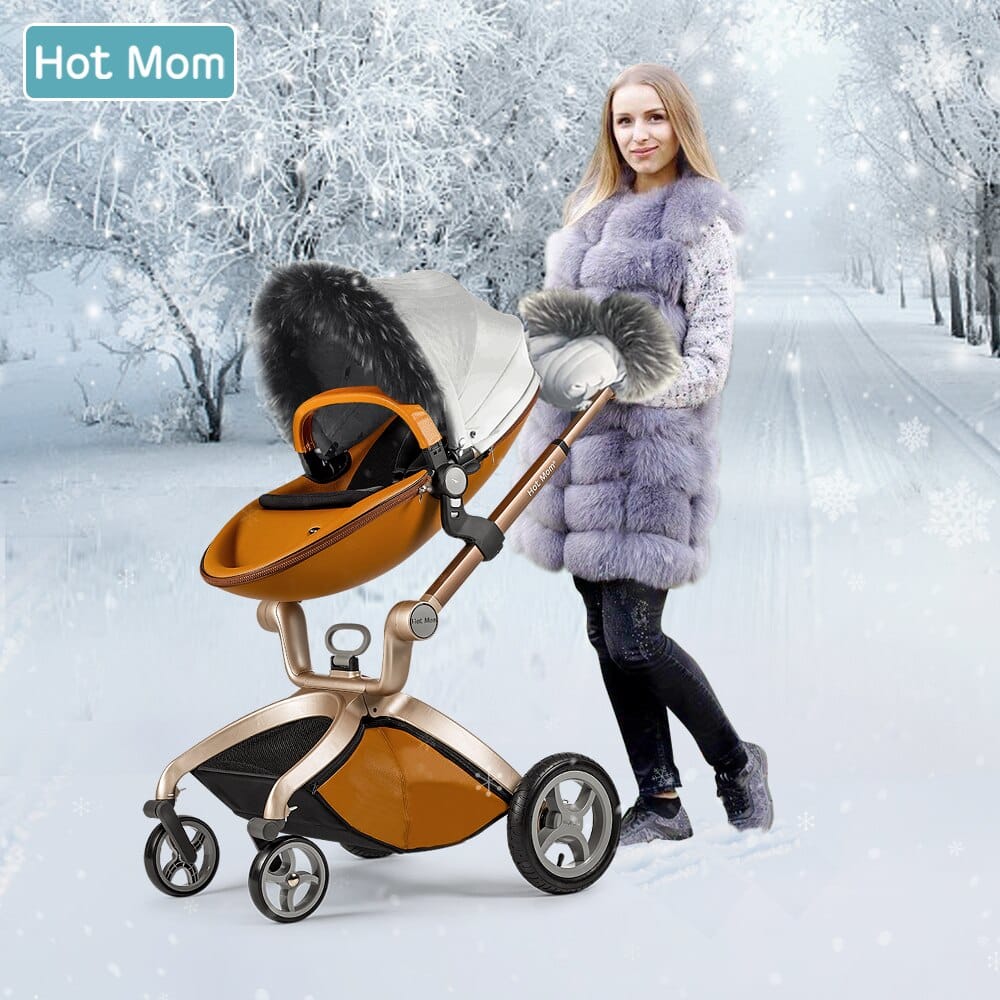 Hot Mom - Elegance F022 - Stroller Winter Kit - Foot Muff, Fur Gloves, and Canopy Set