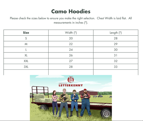 Camo Hoody Size Chart