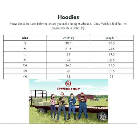 Hoodies size chart