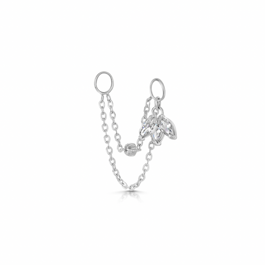 9K Solid White Gold Triple Crystal Chain Charm