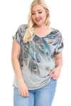 Women's Paisley Print V-Neck Dolman Short Sleeve Top