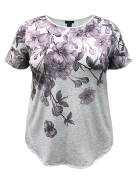 Purple Floral Short Sleeve Print Top
