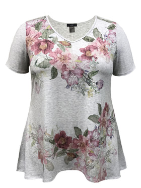 Women's Multi. Floral High-Low Hem V Neck Short Sleeve Print Top