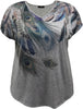 Women's Feather Print V-Neck Dolman Short Sleeve Top