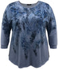 Blue Paisley 3/4 Sleeve Crew Neck Print Top