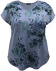 Teal Floral V-Neck Dolman Short Sleeve Print Top