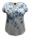 Women's Floral V-Neck Dolman Short Sleeve Print Top