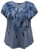 Water Color Blue Paisley V-Neck Dolman Short Sleeve Print Top