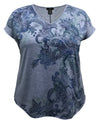 Women's Teal Paisley V-Neck Dolman Short Sleeve Print Top