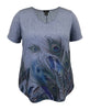Feather V-Neck Short Sleeve Print Top