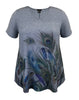 Women's Feather Swing V-Neck Short Sleeve  Print Top