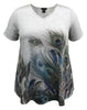 Women's Feather Swing V-Neck Short Sleeve  Print Top
