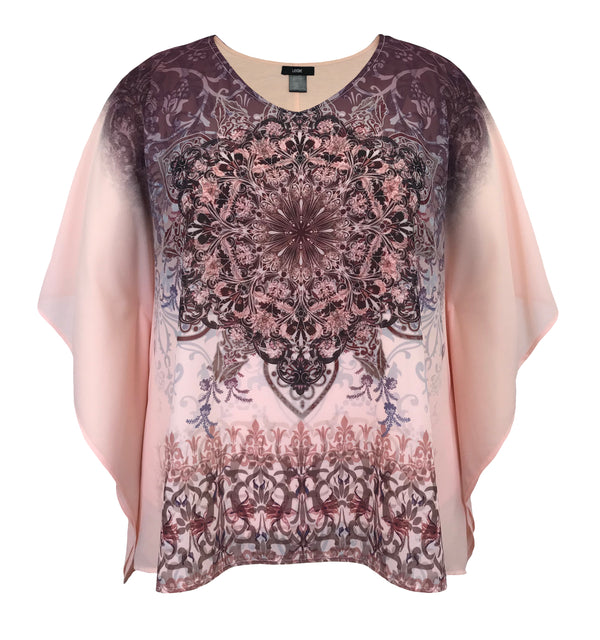 Medallion Printed Square Poncho Blouse