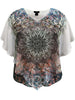 Women's Double-Layered Medallion Print Chiffon Poncho Blouse Top