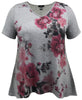 Women's Mauve Floral High-Low Hem V-Neck Short Sleeve Print Top