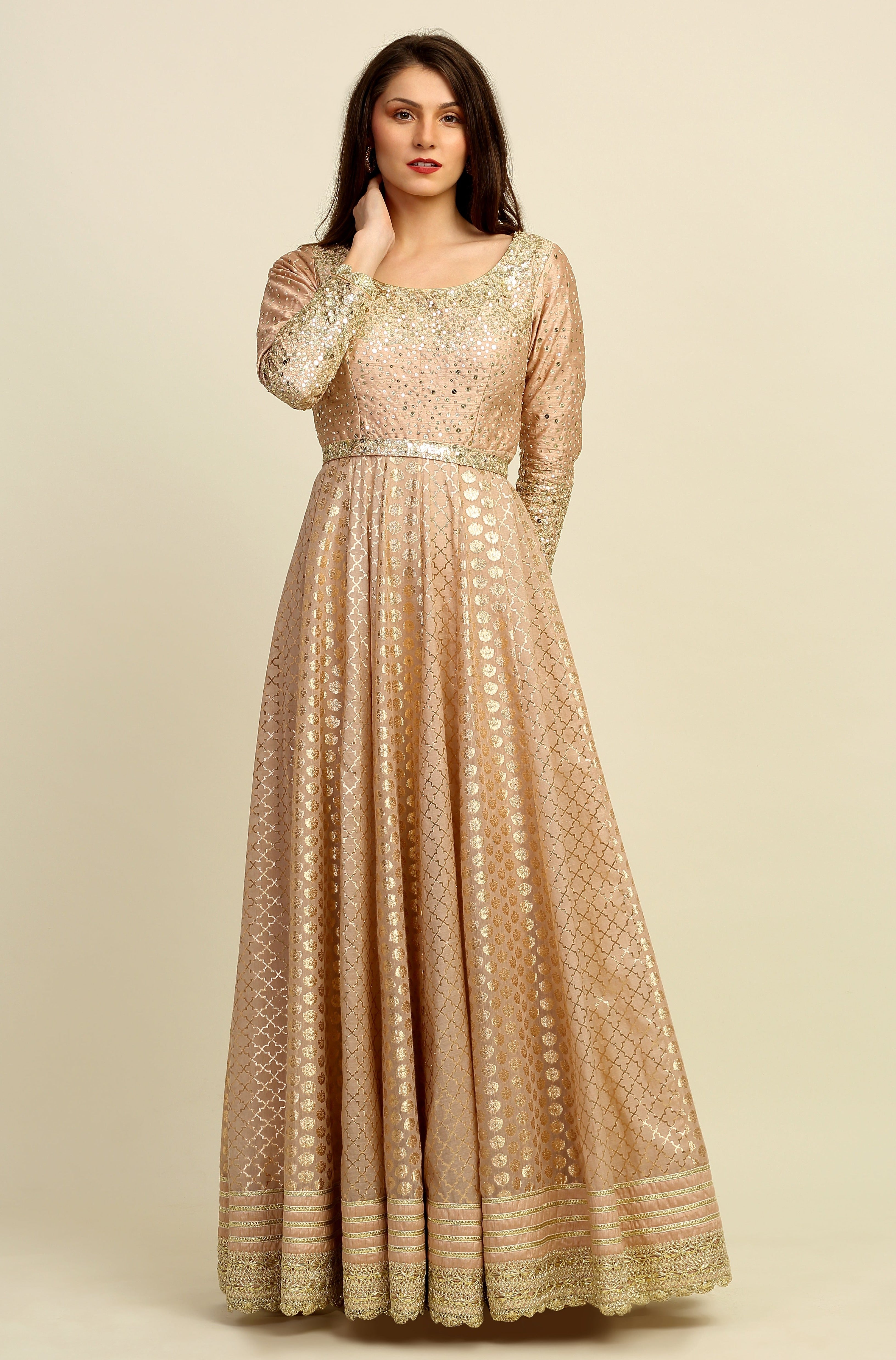 Gold Chanderi Anarkali Set