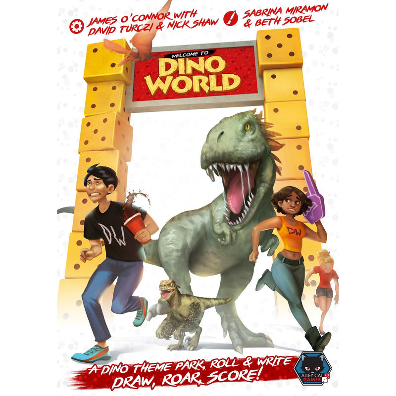 Welcome to Dino World, Board Game, Age_Teens, Alley Cat Games, Beth Sobel, Category_Family, Category_Roll and Write, Category_Solo, Dinosaur, Dávid Turczi, James O'Connor, Mechanic_Dice Rolling, Mechanic_Drawing, Mechanic_Roll and Write, Nick Shaw, Sabrina Miramon, "board games", "Hobby Games", Hobby Games