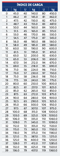 indice de carga de neumáticos de moto 