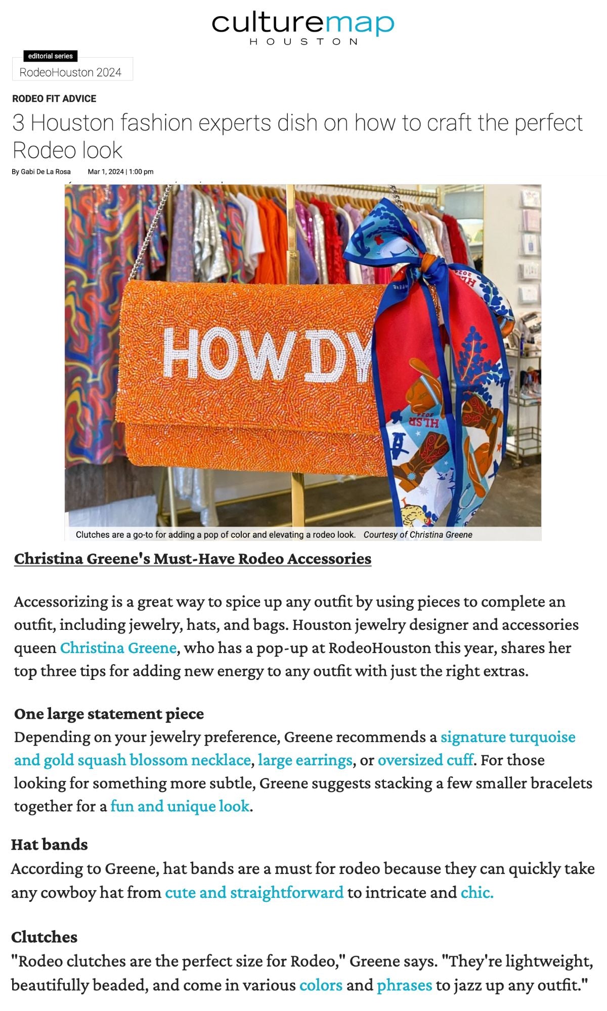 CultureMap Rodeo Style Article featuring Christina Greene