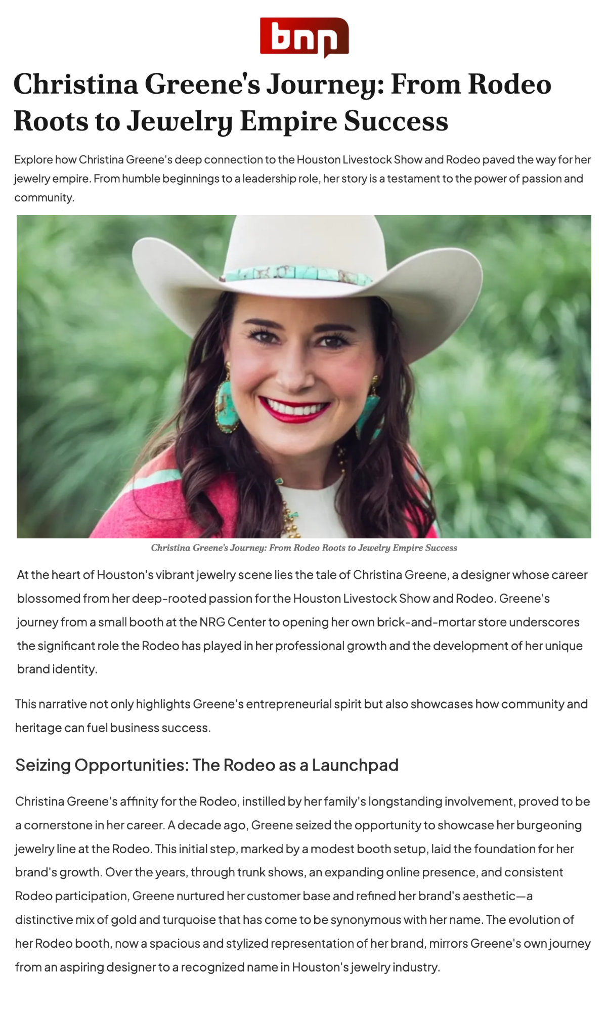 BNN Article About Christina Greene's Jewelry Line and History at the Houston Rodeo