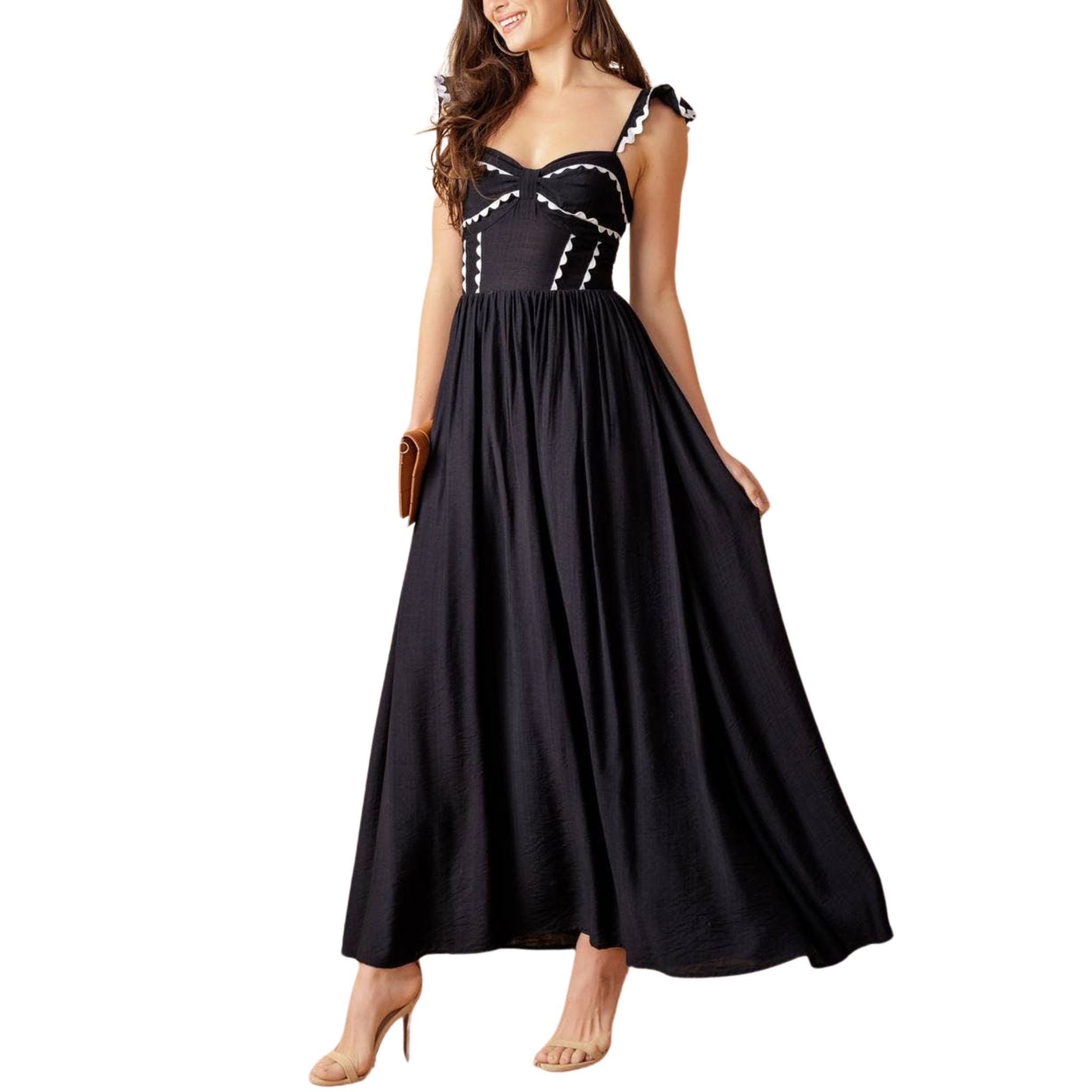 Black Solid Woven Midi Dress