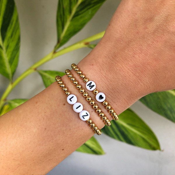 gold name bead bracelet