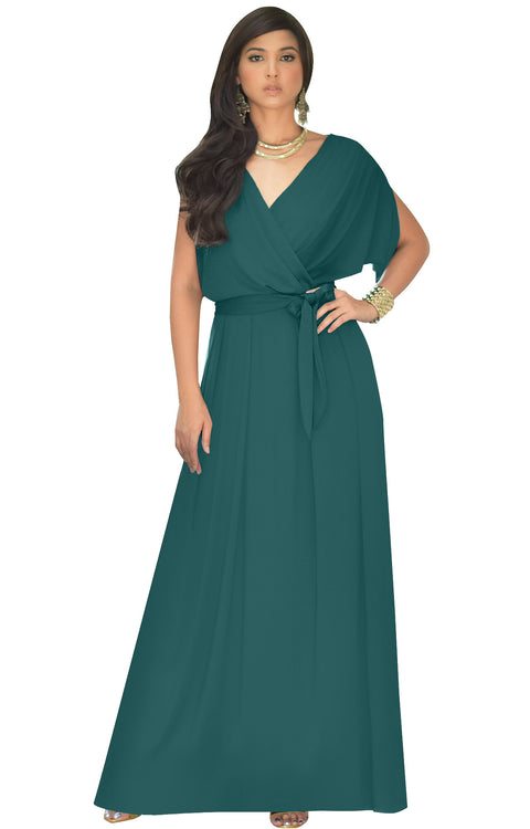 SAMANTHA - Formal Elegant Short Sleeve Flowy Belt Maxi Dress V Neck – GCGme