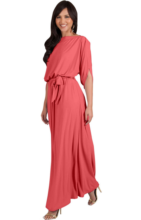 BETSI - Long Flowy Casual Half Short Sleeve Elegant Dressy Maxi Dress ...