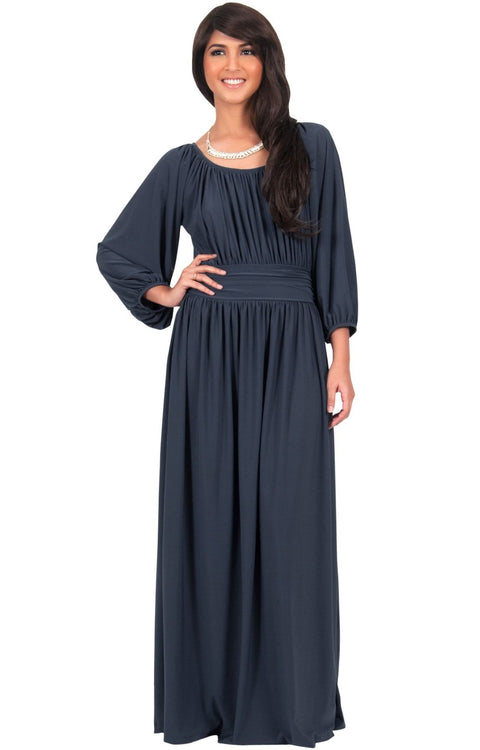 FRANNY - Long Sleeve Peasant Casual Flowy Fall Modest Maxi Dress Gown ...