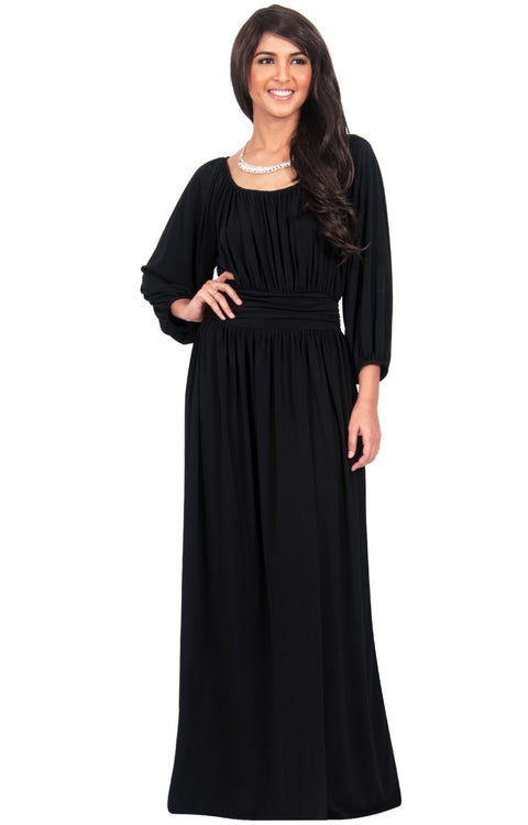 FRANNY - Long Sleeve Peasant Casual Flowy Fall Modest Maxi Dress Gown ...